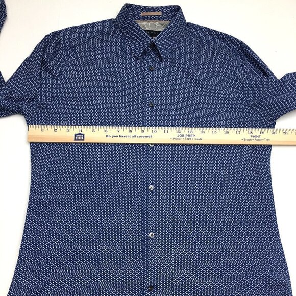 Ted Baker Men's Blue Print Shirt Slim Fit Button Front Long Sleeves size 15 - Picture 4 of 11